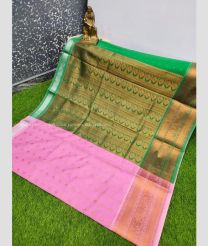 Rose Pink and Green color Chenderi silk sarees with all over design -CNDP0016406