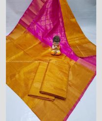 Mustard Yellow and Magenta color Uppada Tissue handloom saree with Plain Design-UPPI0000408