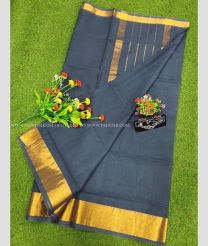 Dark Grey and Golden color Uppada Cotton sarees with plain design -UPAT0004825