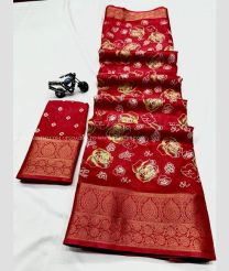 Red and Golden color linen sarees with all over design -LINS0004004