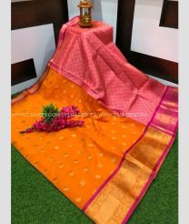 Orange and Pink color Chenderi silk handloom saree with All over Buttas Design-CNDP0011827