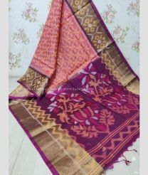 Pink and Plum Purple color Ikkat sico handloom saree with All over Pochampally design-IKSS0000313