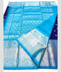 Navy Blue and Lite Blue color venkatagiri pattu sarees with all over buttas design -VAGP0001158