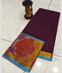 Maroon and Blue color Uppada Cotton sarees with pochampally border design -UPAT0004806