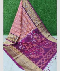 Peach and Maroon color ikkat sico sarees handloom saree with All over Pochampally design-IKSS0000110