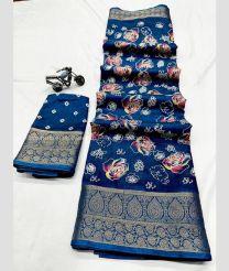 Blue Jay and Golden color linen sarees with all over design -LINS0004007