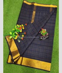 Black and Golden color Uppada Cotton sarees with plain design -UPAT0004813