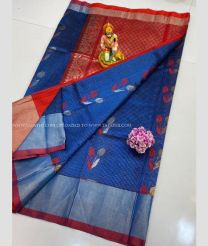 Red and Blue color Kollam Pattu sarees with kaddy border design -KOLP0001819