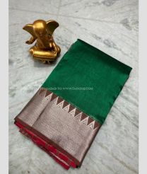 Pine Green and Red color mangalagiri sico handloom saree with Jari Border Design-MAGI0000208