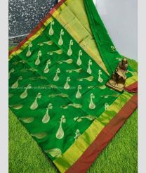 Green and Brown color Chenderi silk sarees with all over design -CNDP0016412