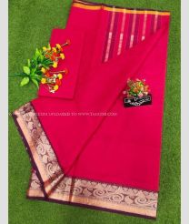 Pink and Dark Scarlet color Uppada Cotton sarees with plain design -UPAT0004822