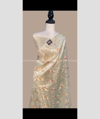 Half White and Golden color Banarasi sarees with all over meenakari design -BANS0018898