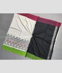 Cream and Black color pochampally Ikkat cotton handloom saree with All over Pochampally Ikkat Design-PIKT0000263