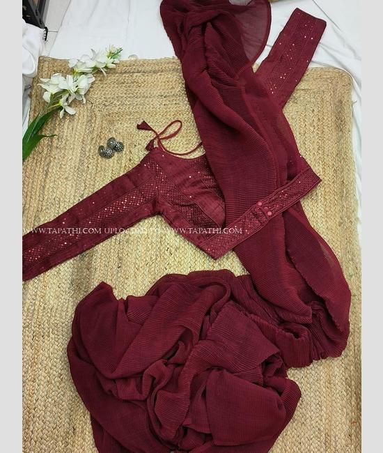 Rouge Maroon colour Plain Saree - I Love Sarees