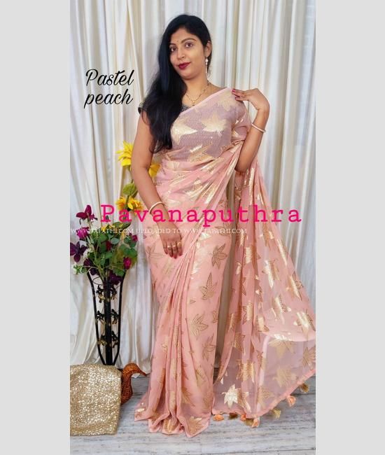 Designer Pink & Gold Saree with Elegant embroidery work