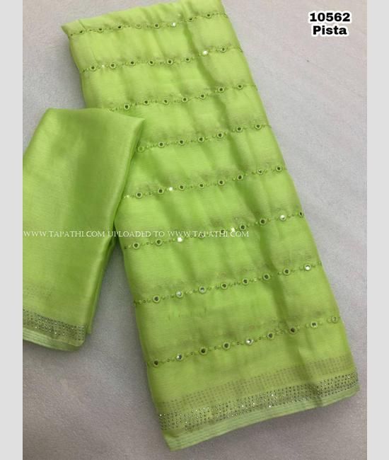 Parrot Green Phulkari Saree Embroidered Faux Chiffon Saari S3 - muteyaar.com