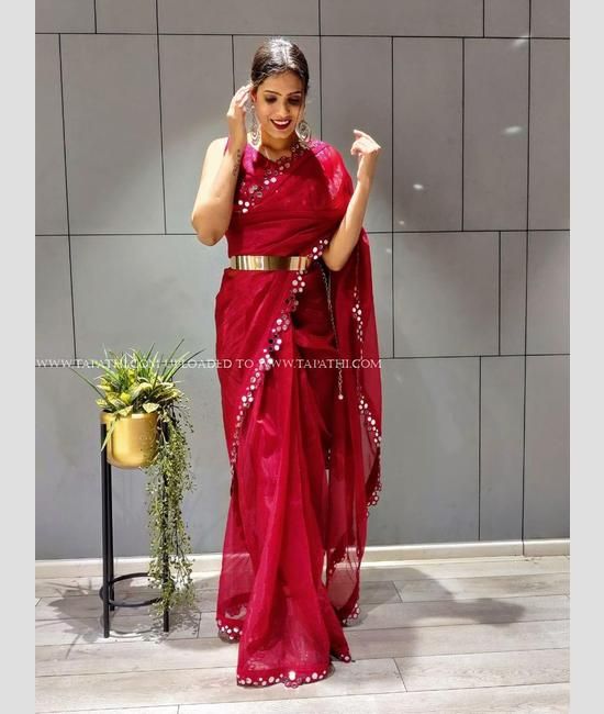 Tomato Red Organza Saree | Leemboodi