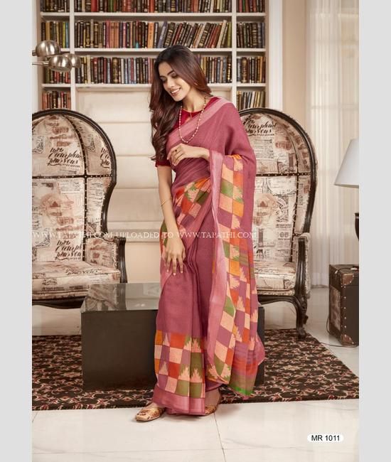 Linen Sarees | latest cotton & silk Linen Saree online from weavers |  TPLH00206
