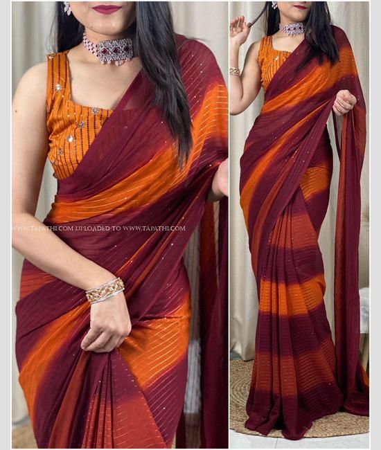 Maroon Sequins Embroidered Georgette Saree