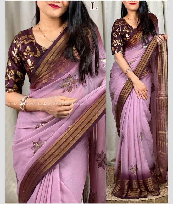 MIRCHI FASHION Beige & Brown Floral Print Saree With Unstitched Blouse
