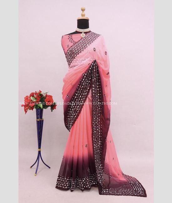 Baby Pink Georgette Saree – Karagiri