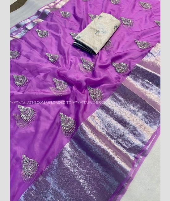 Beautiful Floral Printed Organza Saree with Kanchi Border – Siri Collections