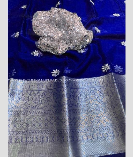 Buy Marine Blue Woven Saree In Dola Silk And Silver Weave KALKI Fashion  India