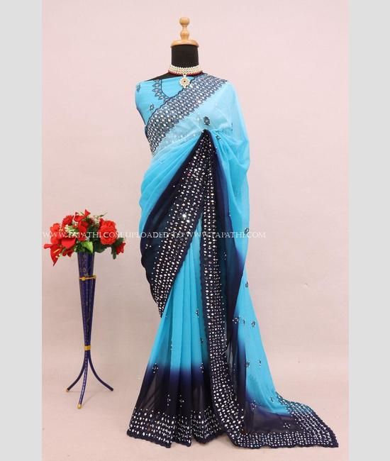 Georgette Saree with blouse in Navy blue colour 1361 | Saree designs,  Georgette sarees, Party wear sarees