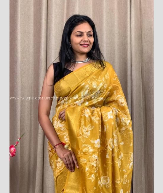 Golden Yellow Stripes Pure Kanchipuram Silk Saree– Clio Silks