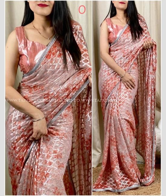 Shop Onion Pink Georgette Floral Printed Saree With Self Woven Borders  Sarees Online at Soch India