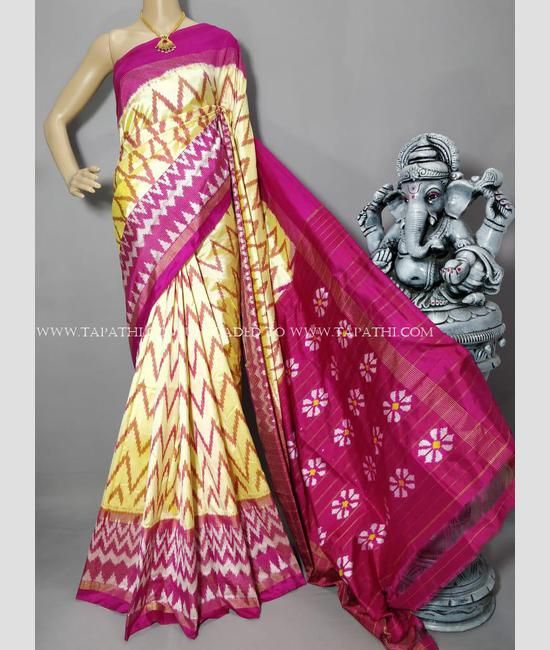 Rani Pink Woven Paithani Silk Saree with Sandal Yellow Zari work Border