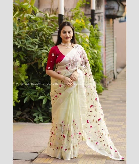 Pure Organza Saree in Yellow with Hot Pink Blouse - Rana's by Kshitija