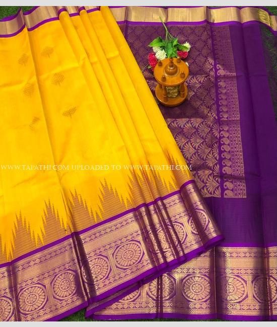 Jute Silk Floral Print Purple And Dark Musturd Yellow Saree