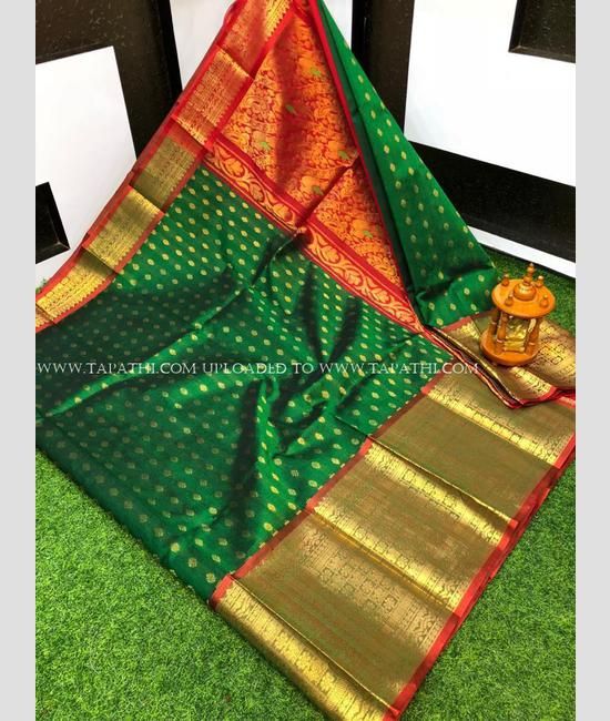 Green cotton silk saree decorated in Golden French knot embroidery wit –  samantchauhan