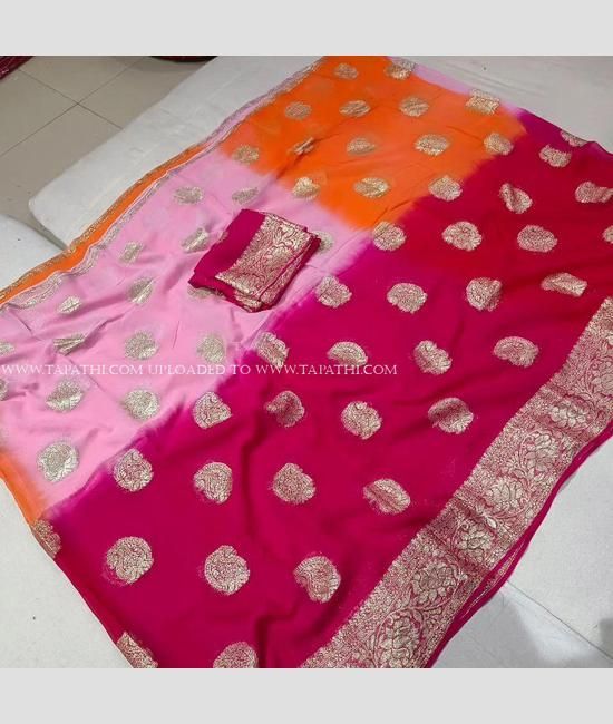 Pink, Peach Party Wear Double Shaded Chiffon Plain Saree at Rs 755 in Surat