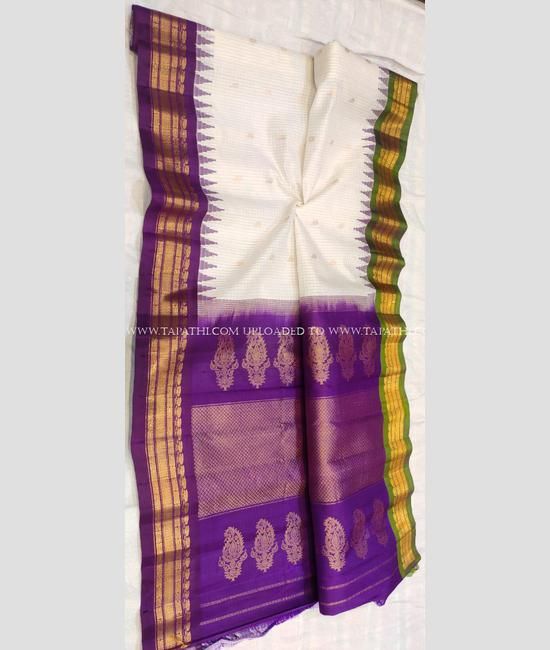 Buy White Gadwal Sico Sarees At Just RS 13500