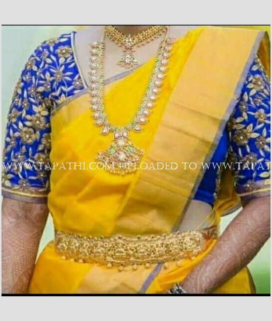 Golden Yellow Banarasi Glass Tissue Saree with Embroidered Border and Blouse  | The Silk Trend