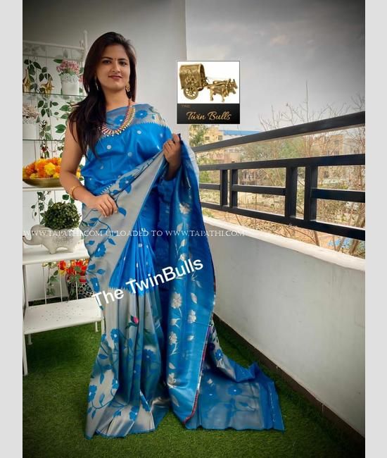 Blue Ivy color paithani sarees with all over meenakari buties design  -PTNS0004405