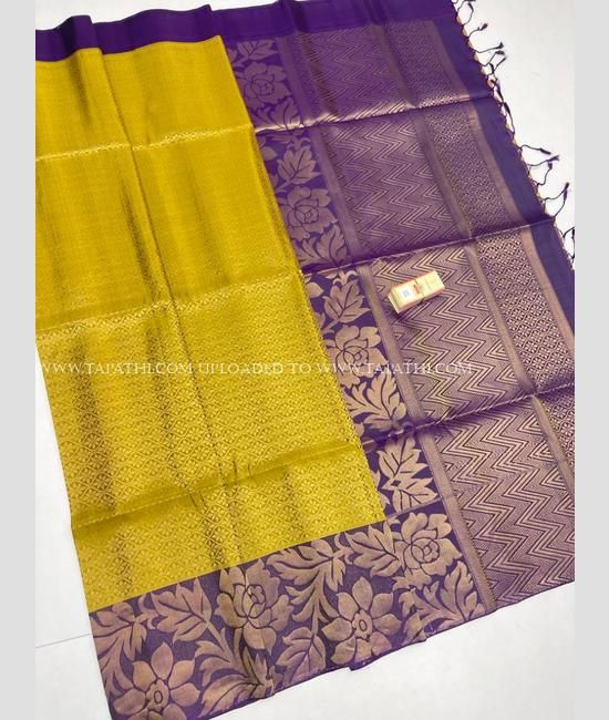 Let your beauty reflect with this beautiful mango yellow with purple  colored saree. Pair it with the perfect blouse piece… | Purple saree, Yellow  saree, Saree dress