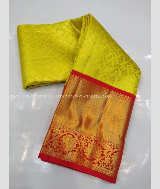 Lemon Yellow Colour Copper Zari Niranjana Silk Saree | jeyachandran.com