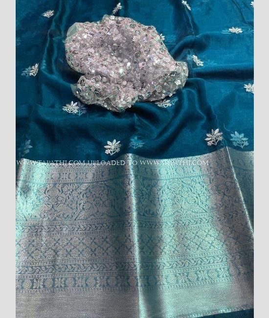 Buy Silver Organza Saree online-Karagiri