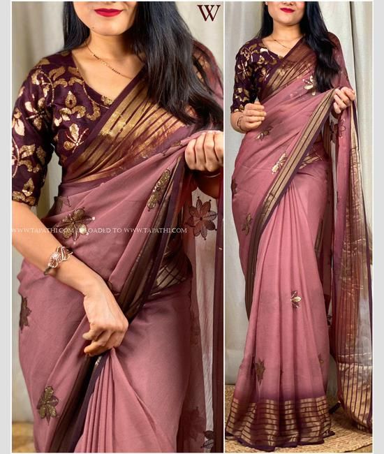 Embroidered Silk Trendy Saree in Brown