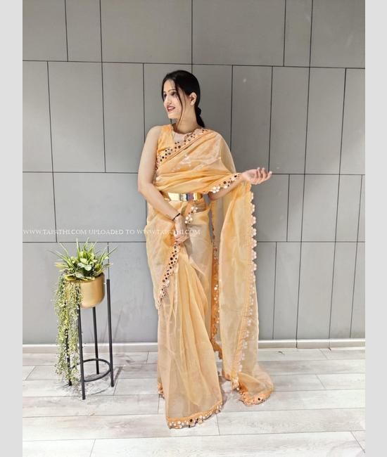 Organza with mirror work | *SAREES DETAILS* Craft : Zari woven Pattern :  All over Saree Color : Mauve pink Saree Fabric : Organza Saree length : 5.5  Mtrs Saree Work : Mirror and... | By Silk- Linen SareesFacebook