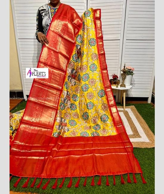 Pink And Yellow Colour Kanjeevaram Silk Saree With Arani Pattu Border Butta  Contrast Pallu Along With Blouse | Designr.me