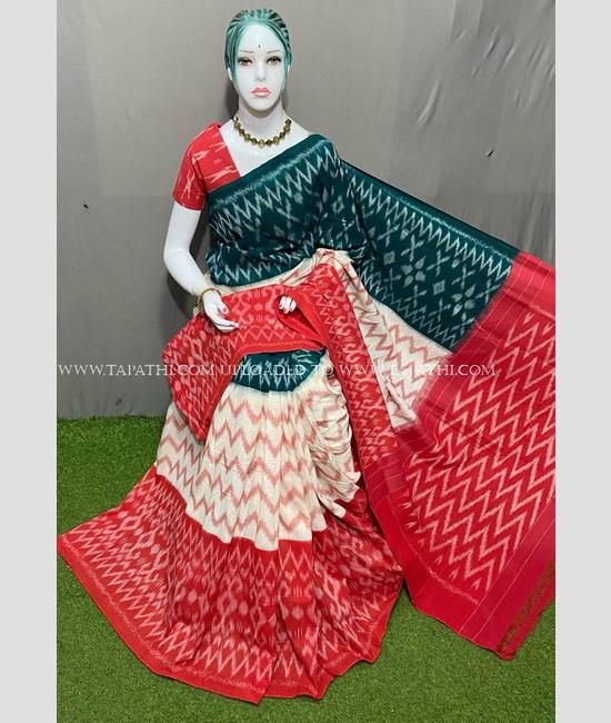 Black Color Patola Printed Pochampally ikkat cotton saree with 5 inch zari  border with blouse - Divine International Trading Co - 2868412