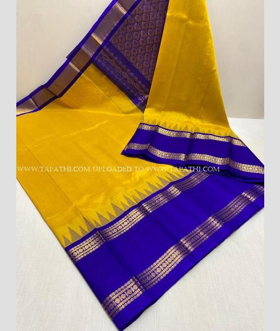 Our pretty client in skyblue and yellow kanjivaram | Unique blouse designs,  Simple saree designs, Half saree designs