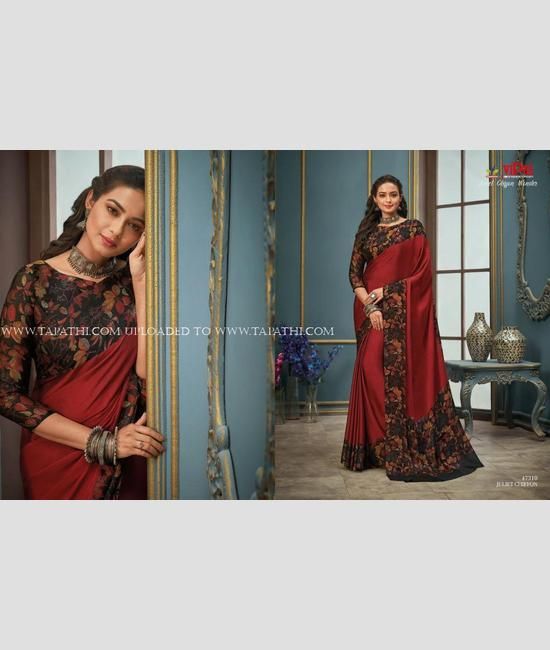 Maroon Chiffon Party Wear Saree | Party wear sarees, Chiffon saree, Party  wear