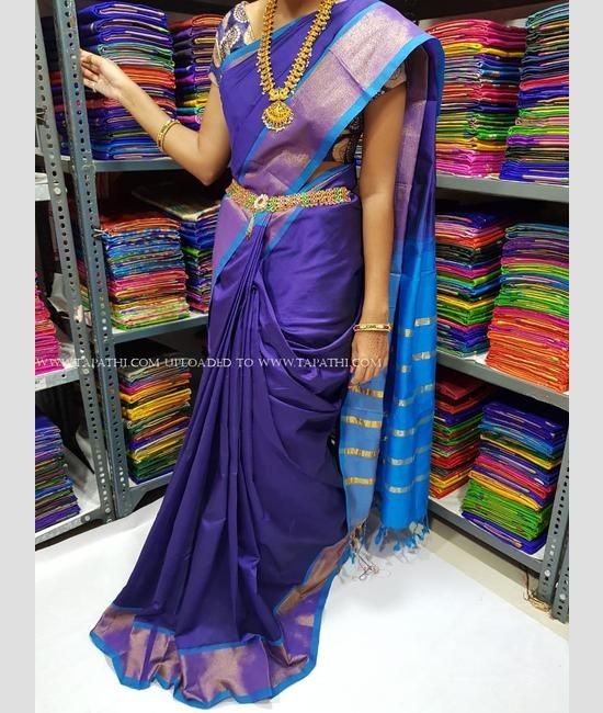 Banarasee Handwoven Semi Silk Plain Saree With Zari Contrast Border-Ma