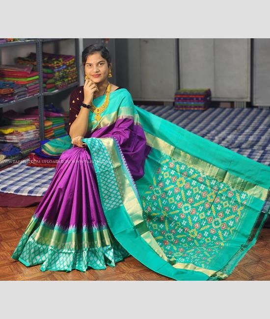 Green Colour Pochampally Double Ikkat Handloom Kanchi Style Border Ikkat  sarees