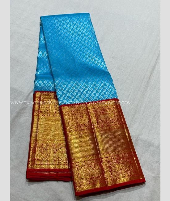 Sky Blue Floral Silk Saree | Bridal silk saree, Fashion, Silk sarees